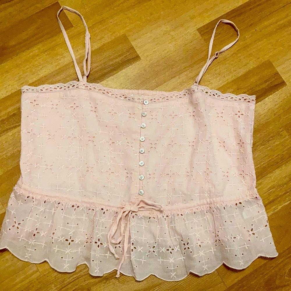 Pink aerie baby doll top with sinched tie